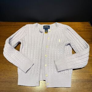 Polo Ralph Lauren Girls 5 Cable Knit Cardigan Lavender Purple Cotton Preppy